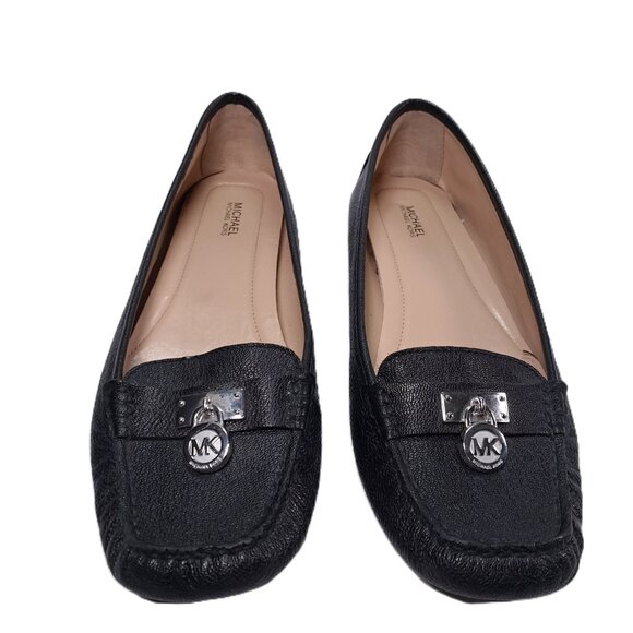 Michael Kors Loafers Women 9.5 Black Pebbled Leather Dangle Lock Slip On - Picture 7 of 16